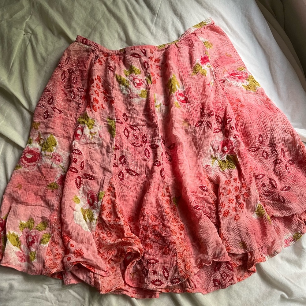 Pink and green floral skirt